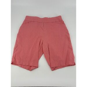 Chico's Perfect Stretch Bermuda Golf Shorts Geometric Print Coral Size 1 *‎